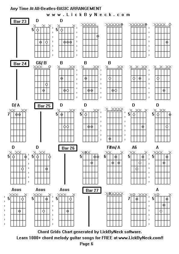 Chord Grids Chart of chord melody fingerstyle guitar song-Any Time At All-Beatles-BASIC ARRANGEMENT,generated by LickByNeck software.